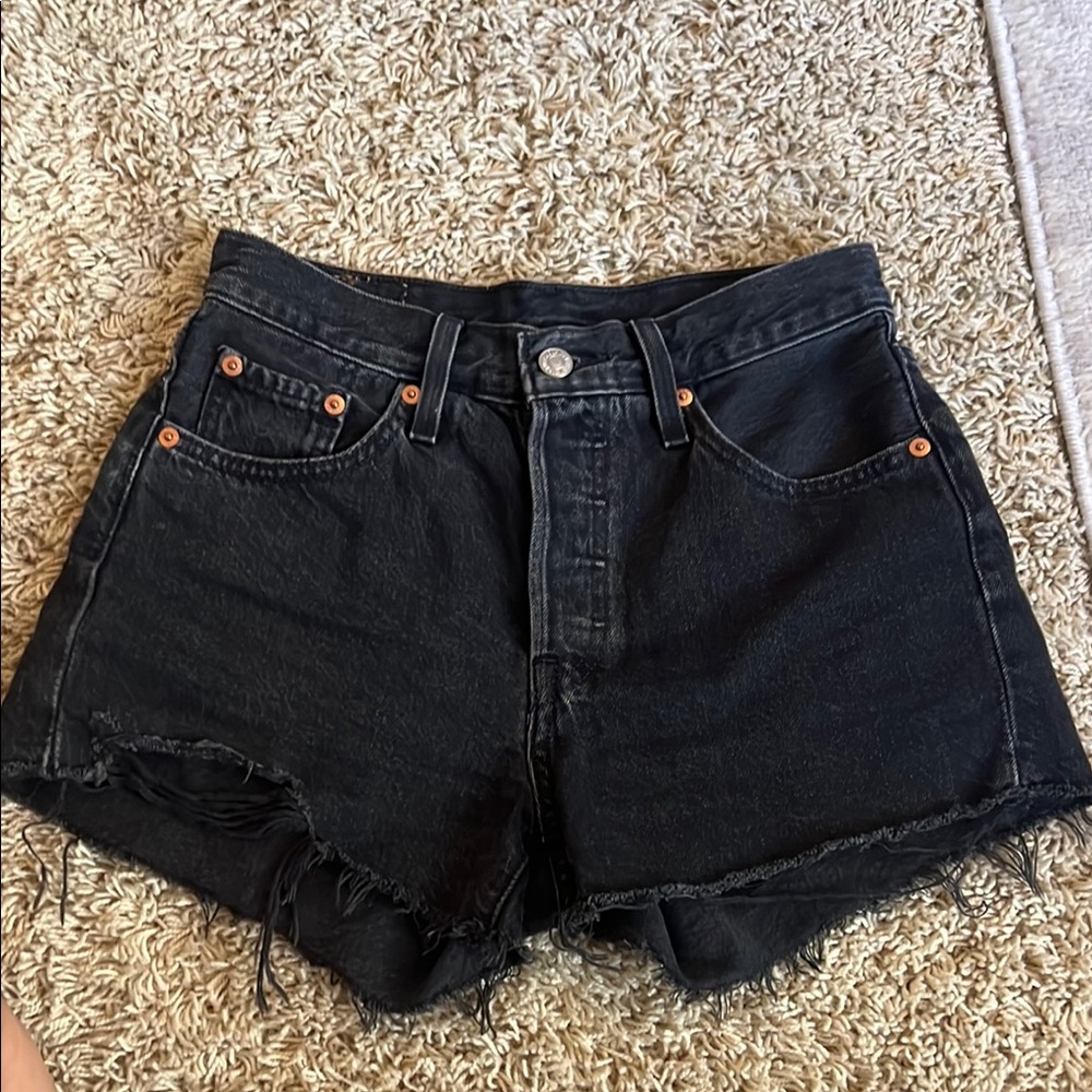 Levi's Black Jean Shorts High-Waisted Distressed